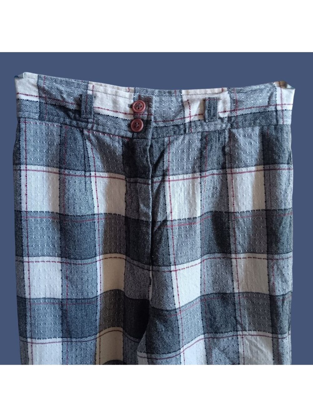 sz 8 25x29 Vintage Women's Disco Bellbottom Pants High-Waisted Plaid 70's Japan